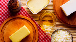 a variety of food items like butter, margarine, olive oil and cheese